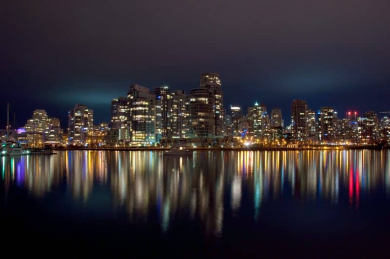 Vancouver skyline at night.