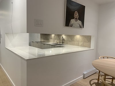 a modern, white kitchen