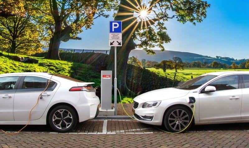 electric vehicles at a charging station