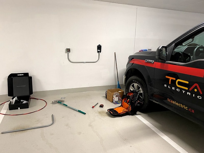 work place ev charger in garage in north vancouver