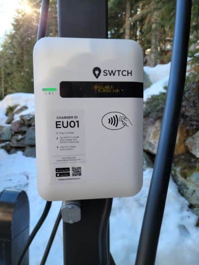 closeup of the SWTCH EV charger