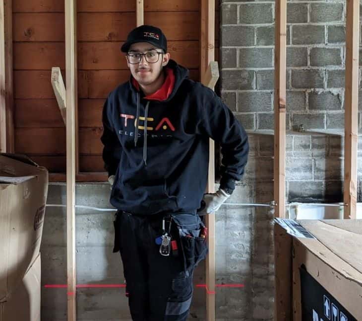 Paneet Arranch on a Vancouver job as an apprentice electrician
