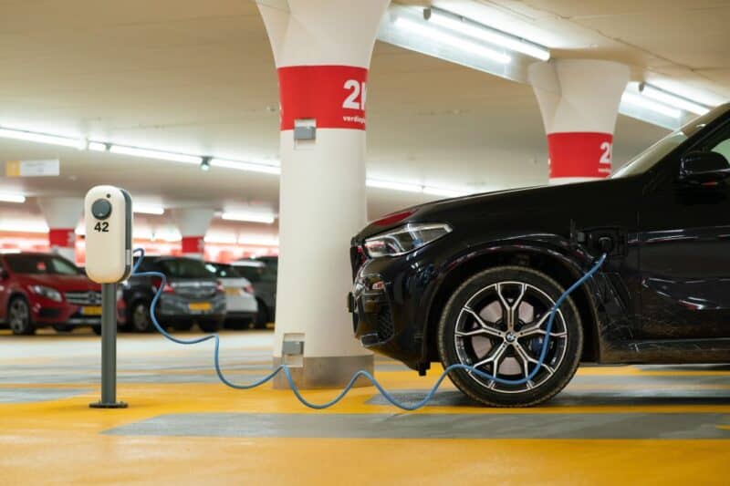 an EV charging spot in a strata parking garage