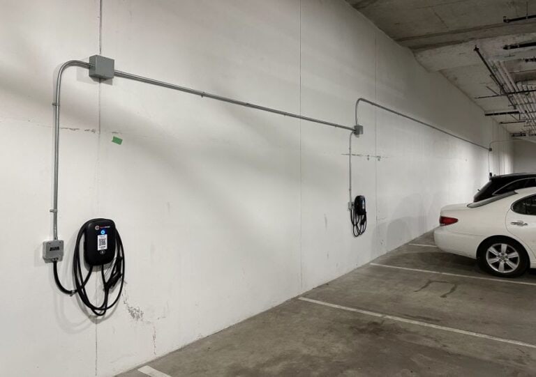 two ev charging stations installed for a multifamily building in Vancouver