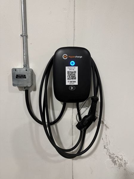a networked EV charging station installed in a multifamily building